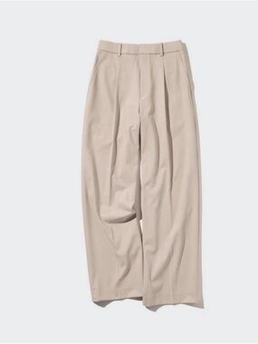 Uniqlo High Rise Wide leg Pleated Pants Beige Tan Cotton Size 2